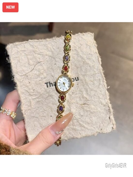 Gold Tone Small Oval Dress Watch with Vintage Bracelet main image 6